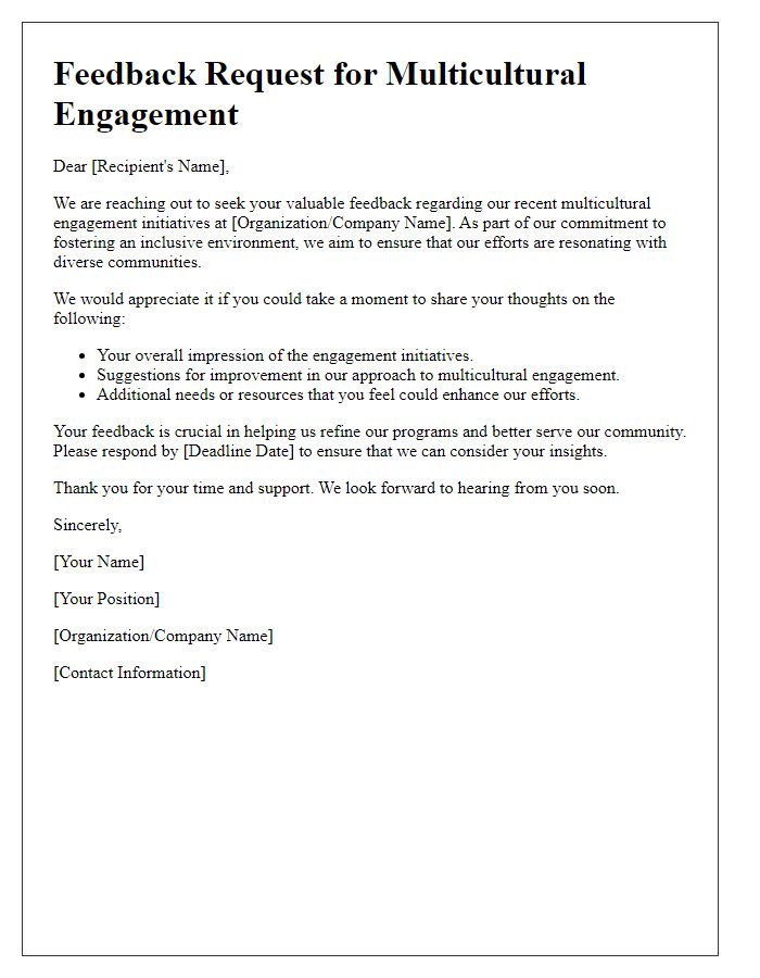 Letter template of multicultural engagement for feedback from diverse groups.