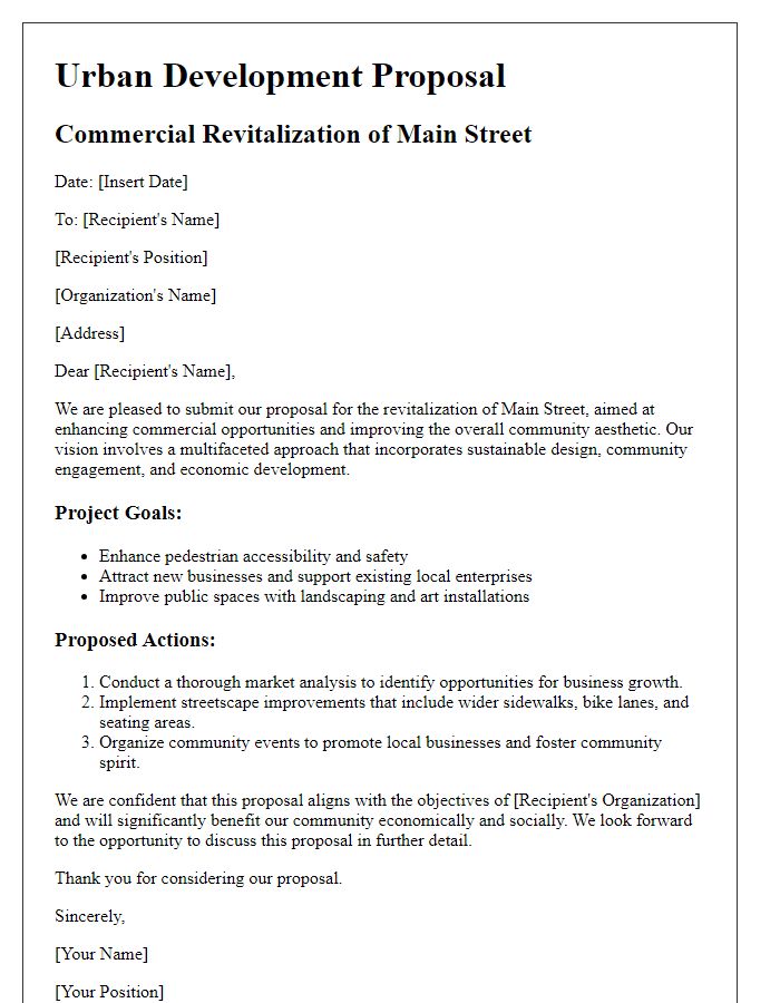 Letter template of urban development proposal for commercial revitalization