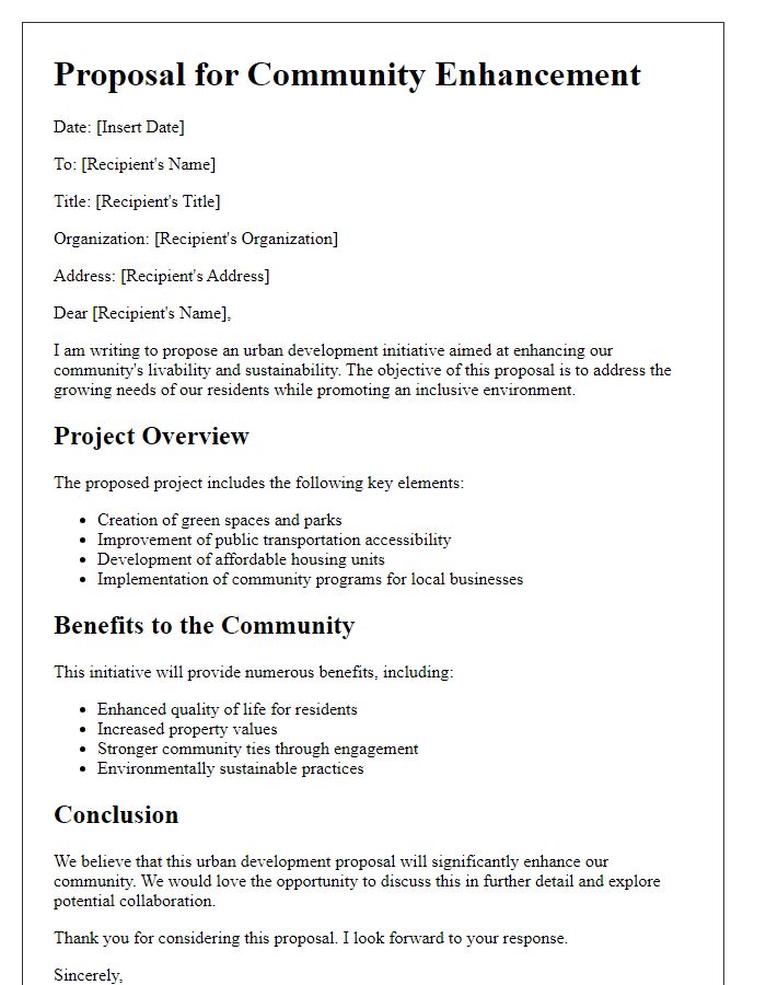 Letter template of urban development proposal for community enhancement