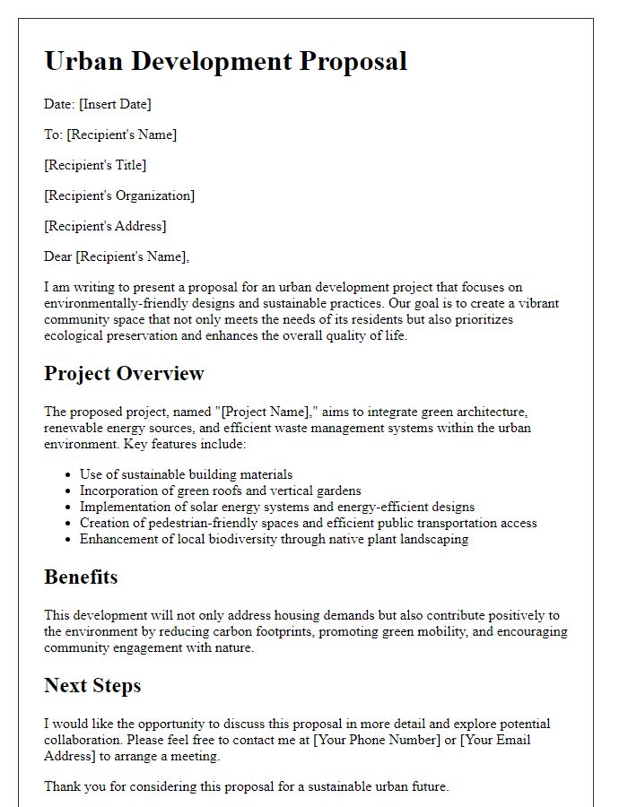 Letter template of urban development proposal for environmentally-friendly designs