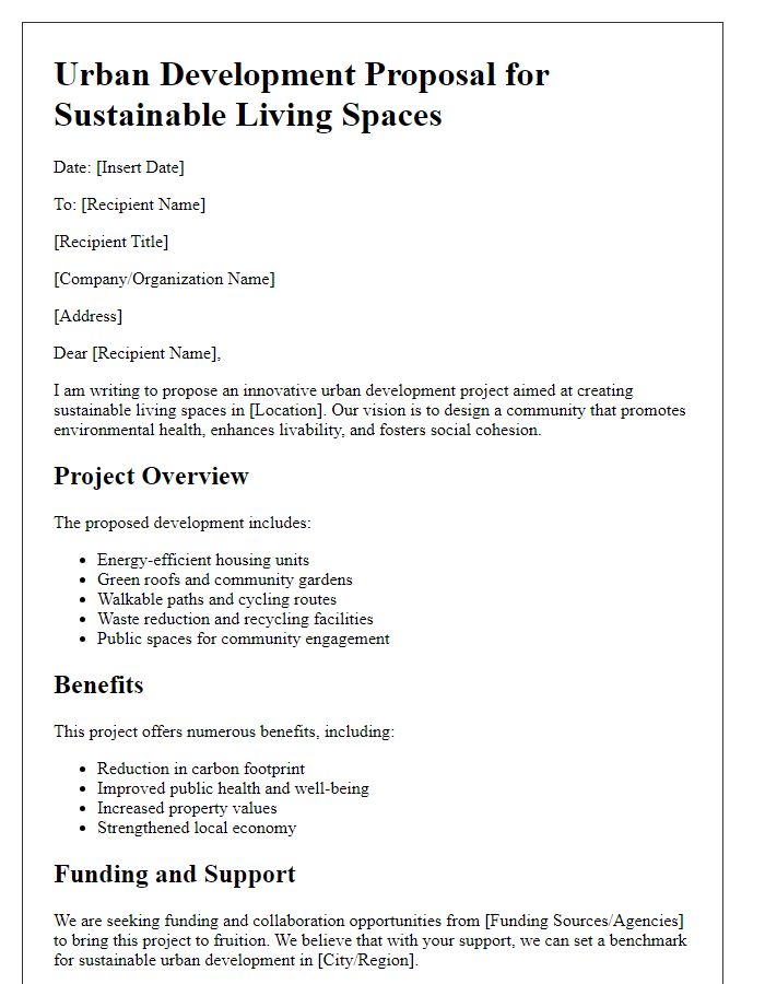 Letter template of urban development proposal for sustainable living spaces