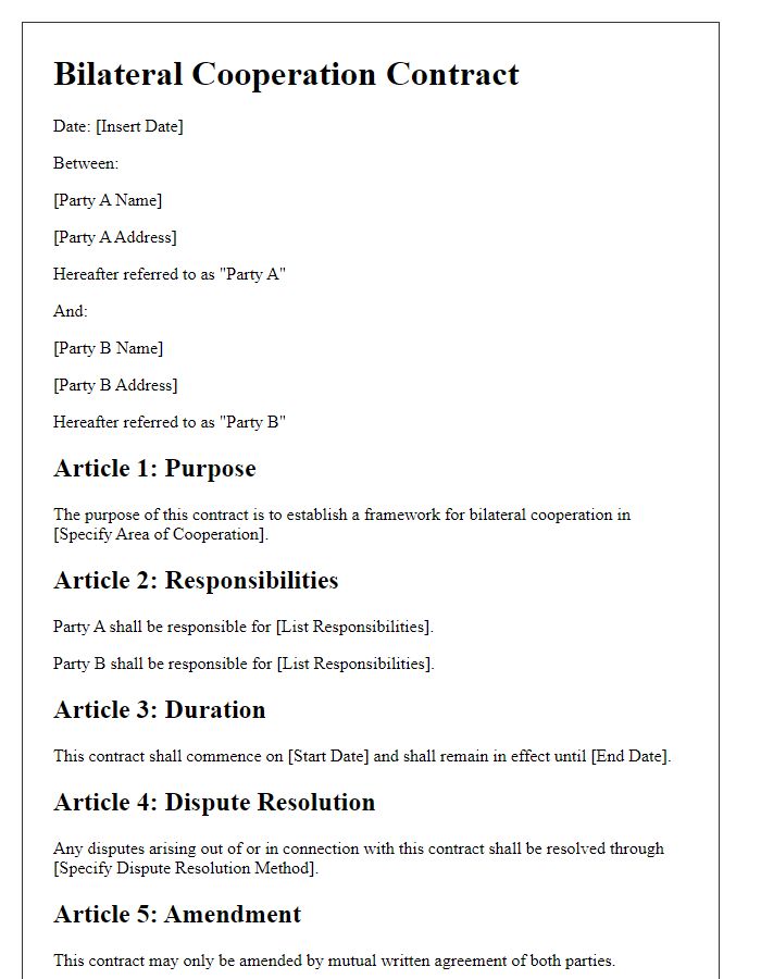 Letter template of bilateral cooperation contract