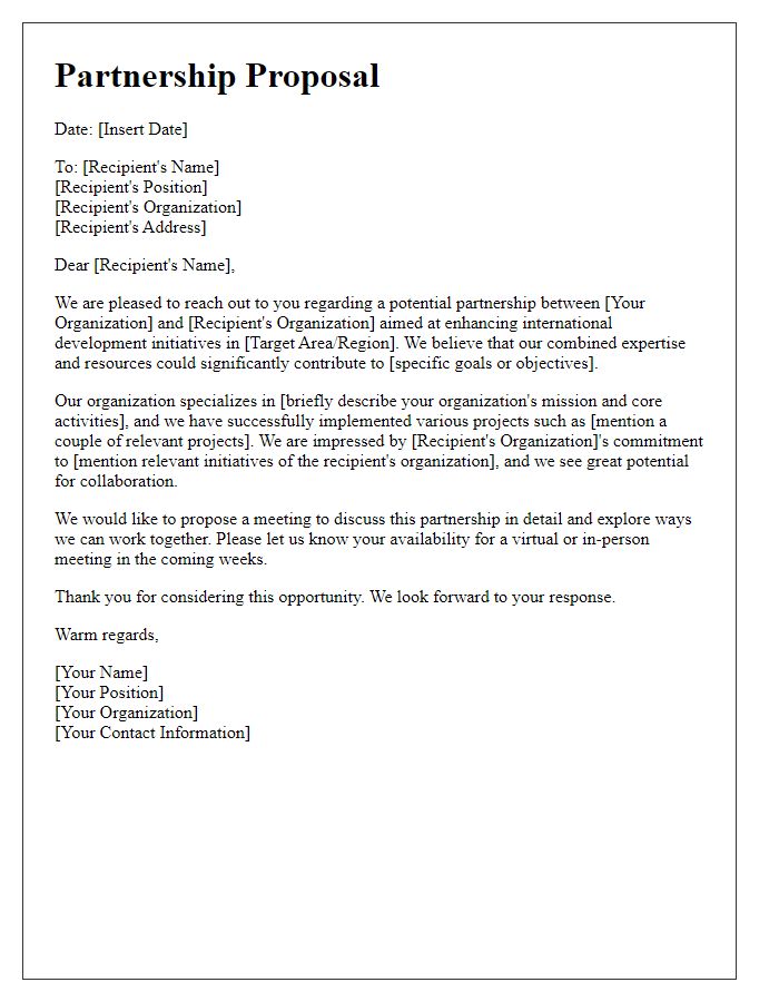 Letter template of international development partnership