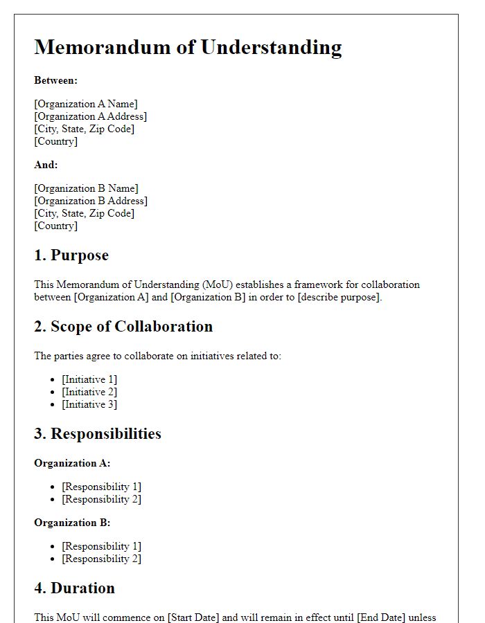 Letter template of memorandum of understanding for cross-border collaboration