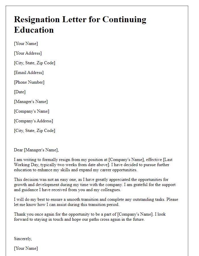 Letter template of resignation for continuing education