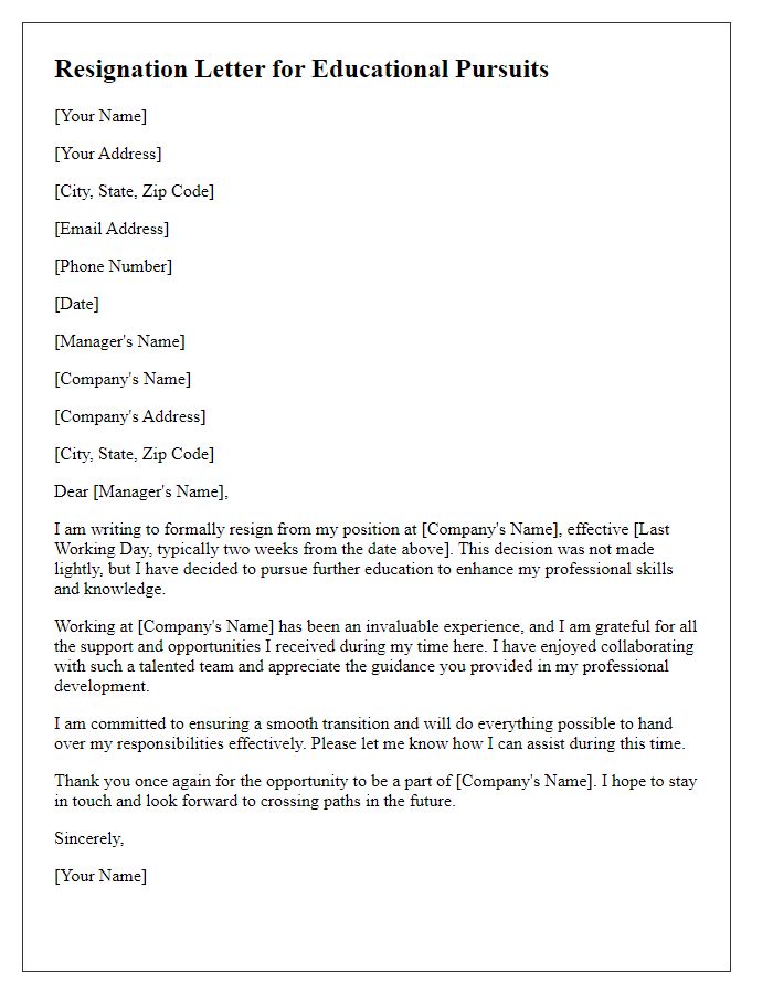 Letter template of resignation for educational pursuits