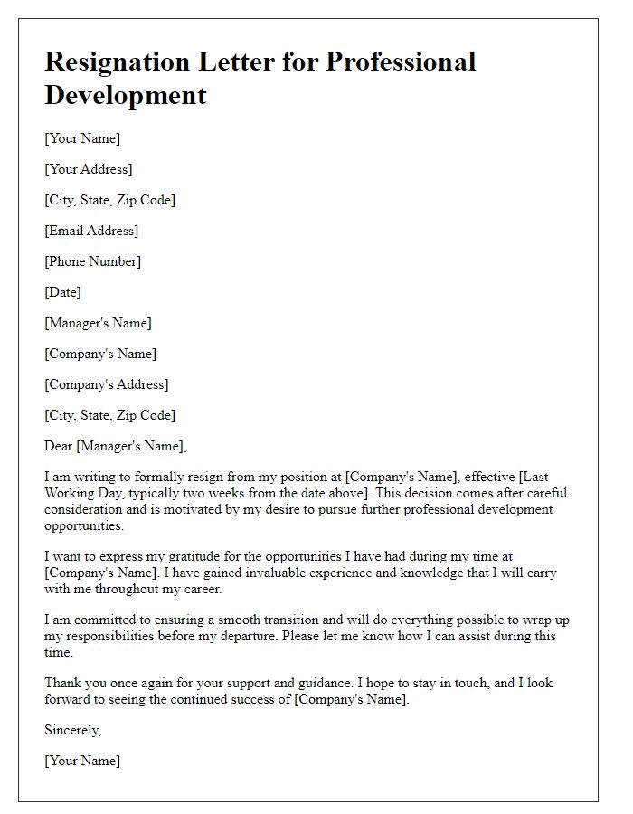 Letter template of resignation for professional development