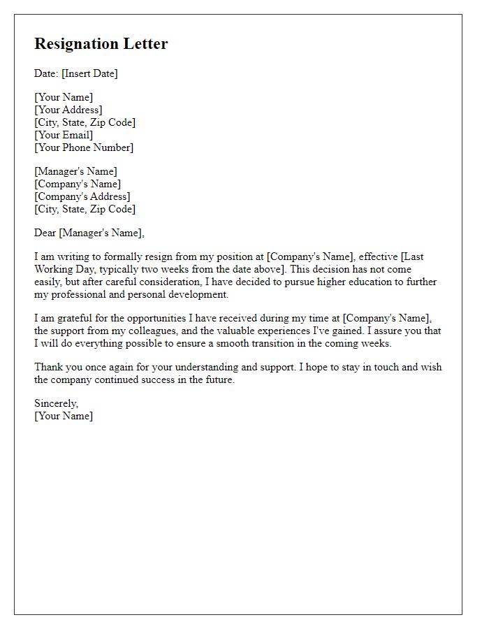 Letter template of resignation for pursuing higher education