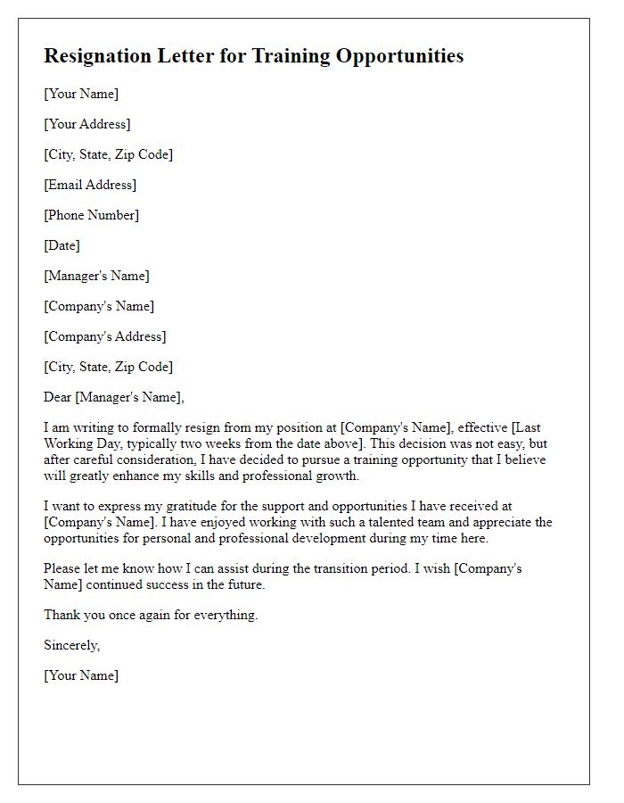 Letter template of resignation for training opportunities