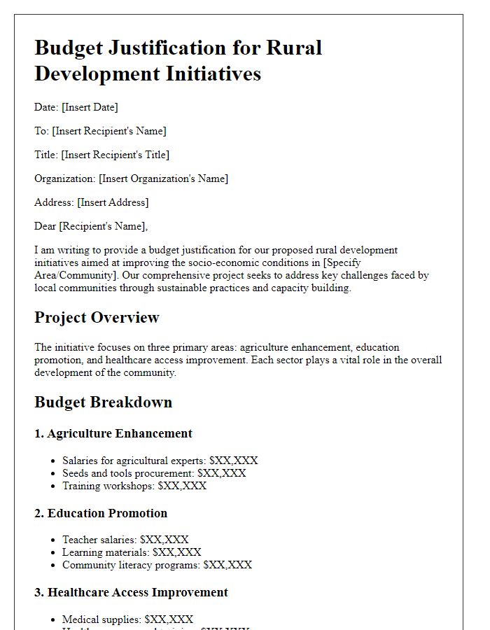 Letter template of budget justification for rural development initiatives