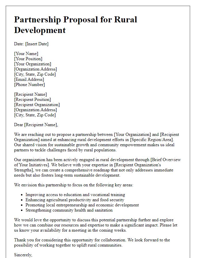 Letter template of partnership proposal for rural development efforts