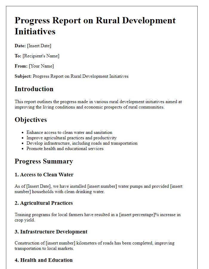 Letter template of progress report on rural development initiatives