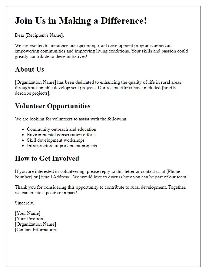 Letter template of volunteer recruitment for rural development programs