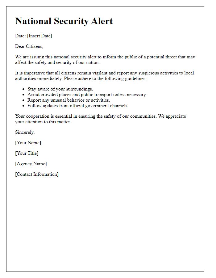 Letter template of national security alert for the public