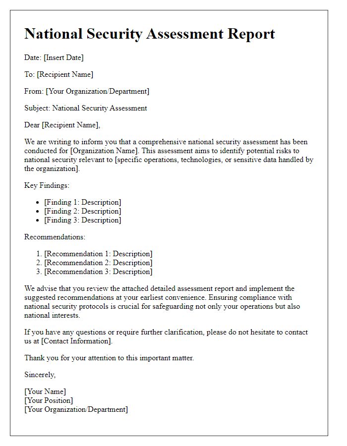 Letter template of national security assessment for organizations