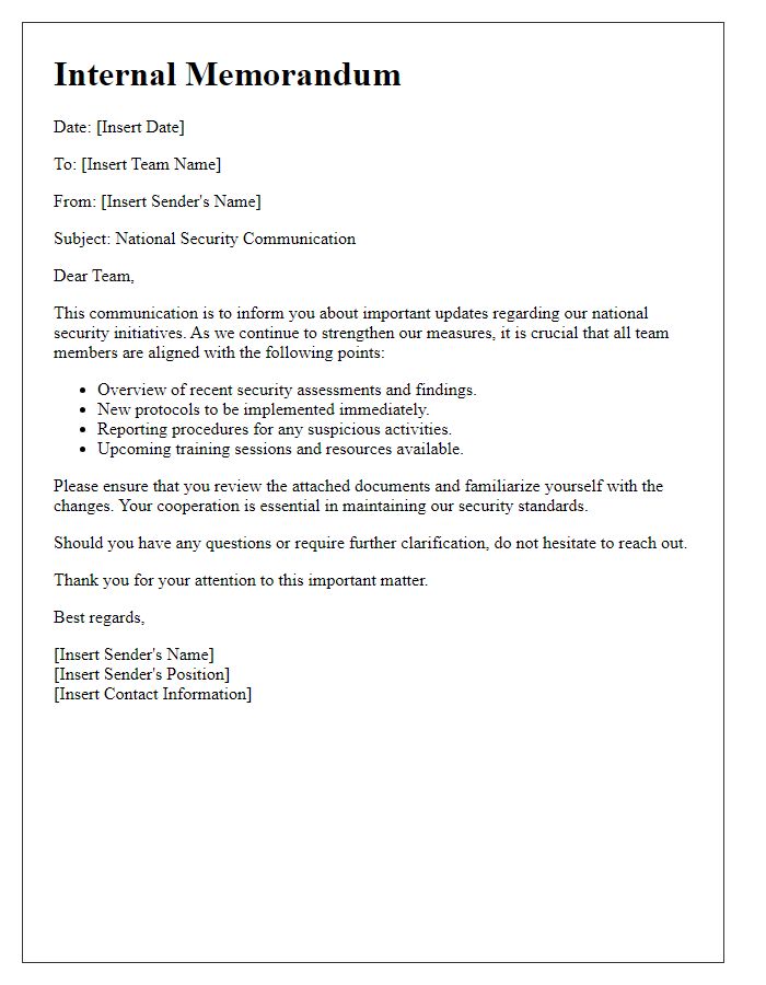 Letter template of national security communication for internal teams