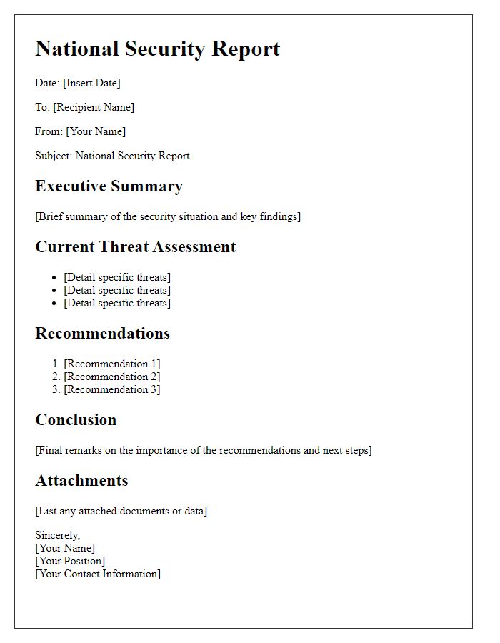 Letter template of national security report for government officials