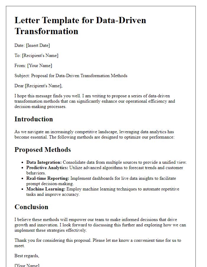 Letter template of data-driven transformation methods