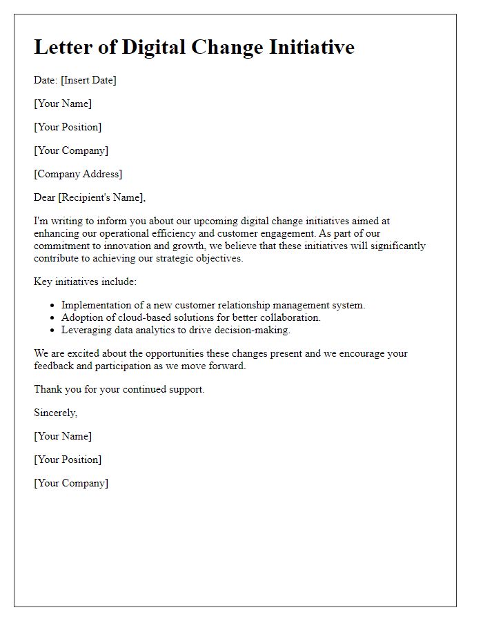 Letter template of digital change initiatives