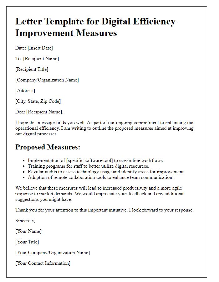 Letter template of digital efficiency improvement measures