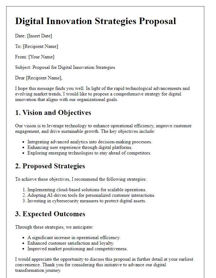 Letter template of digital innovation strategies