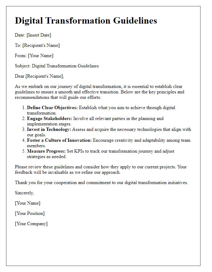 Letter template of digital transformation guidelines