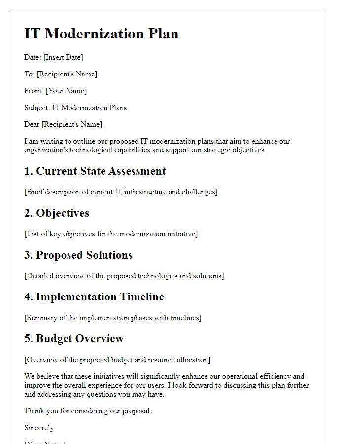 Letter template of IT modernization plans