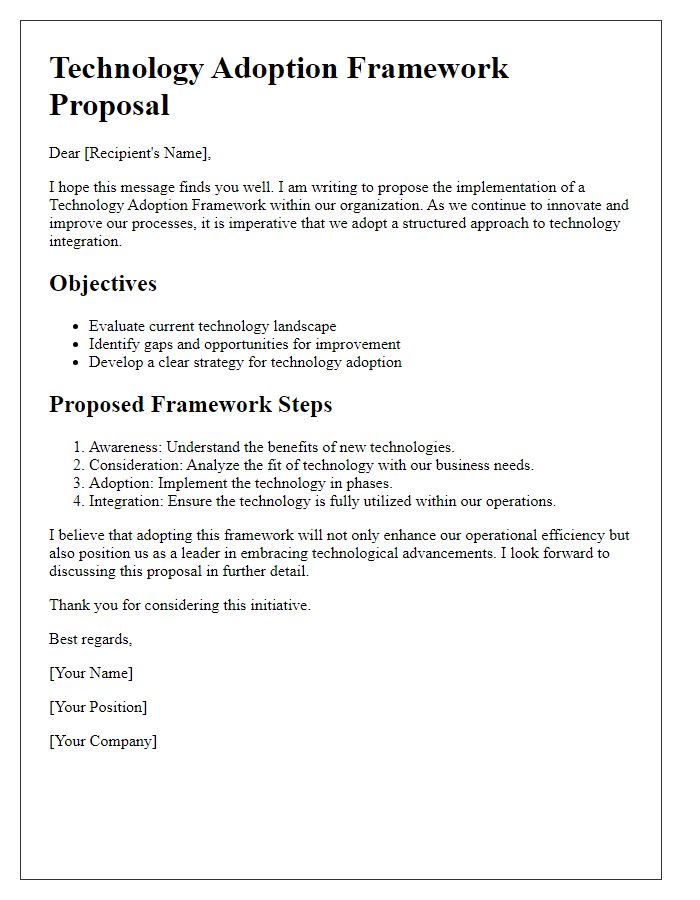 Letter template of technology adoption frameworks