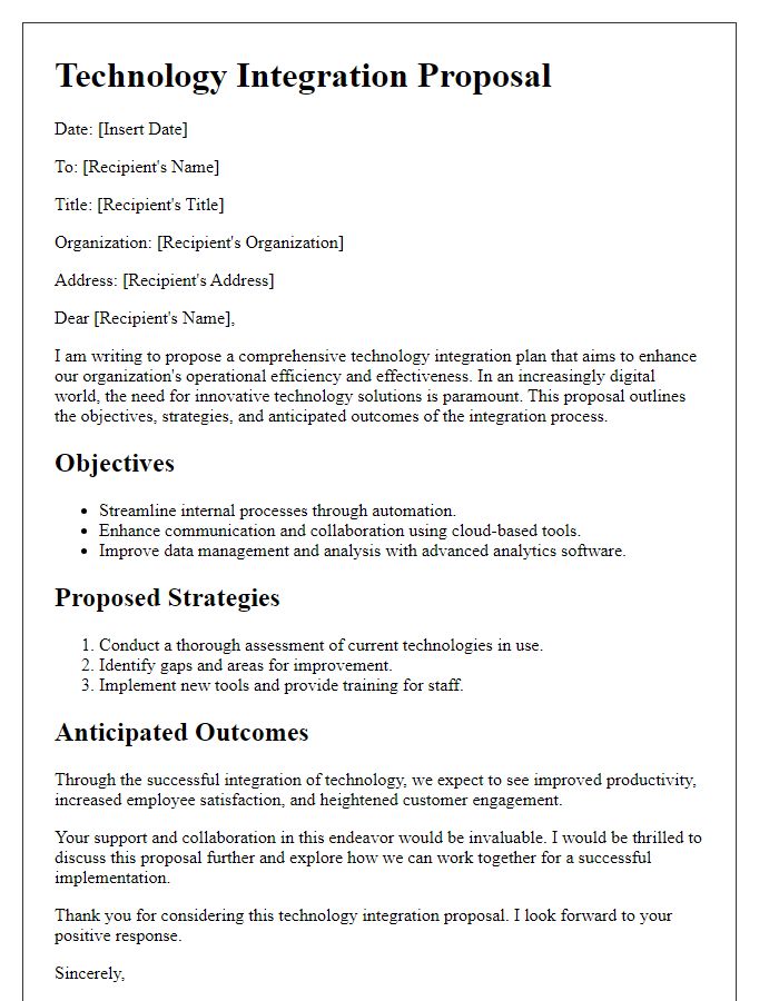 Letter template of technology integration proposals