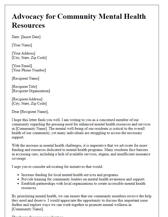 Letter template of advocacy for community mental health resources.