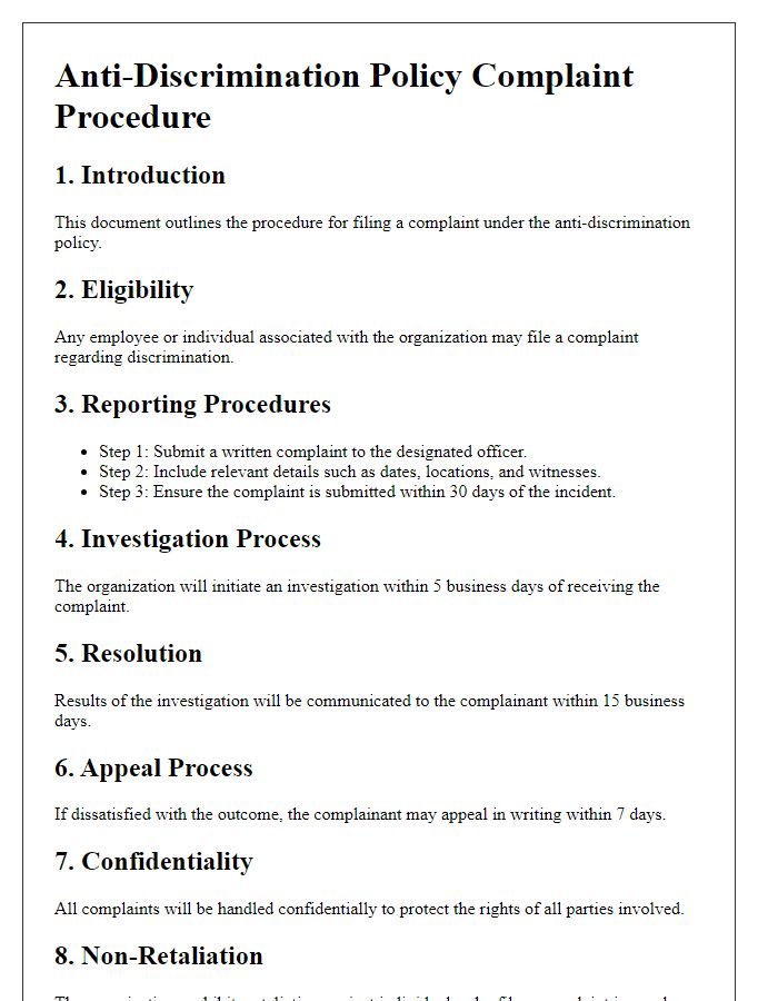 Letter template of anti-discrimination policy complaint procedure outline