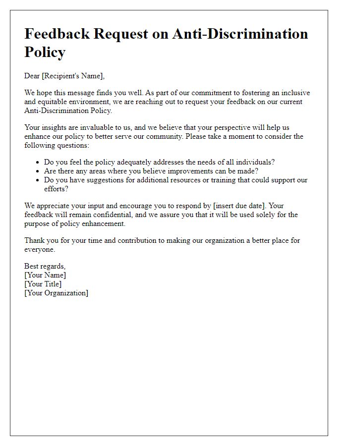 Letter template of anti-discrimination policy feedback request