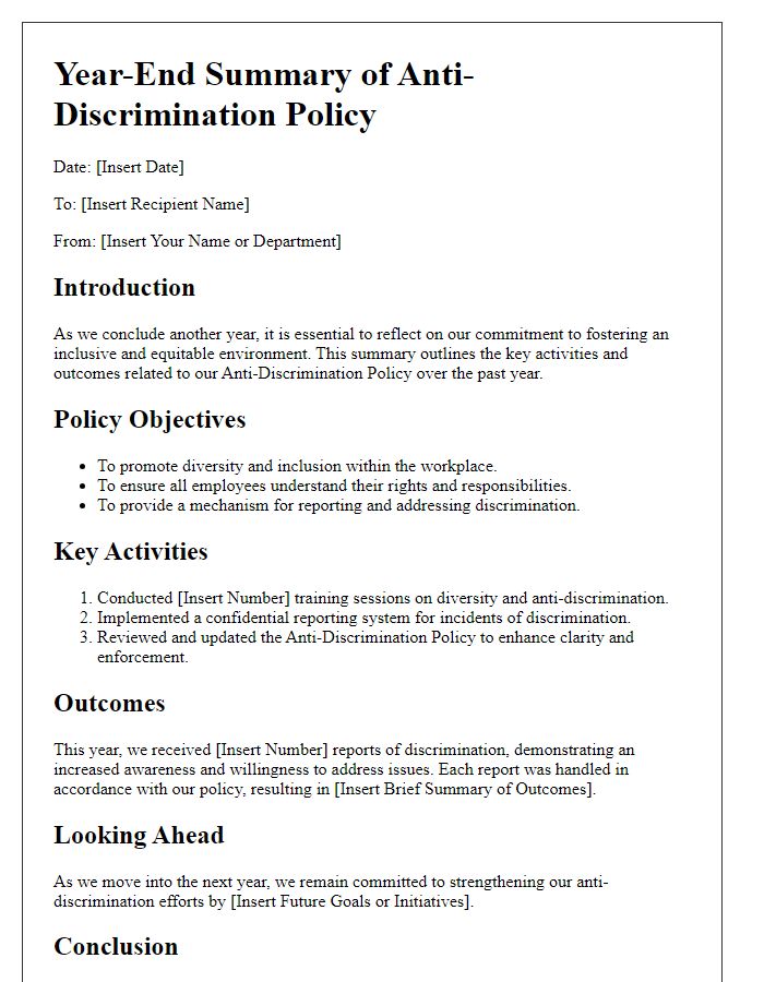 Letter template of anti-discrimination policy year-end summary