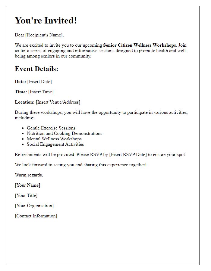 Letter template of invitation to senior citizen wellness workshops