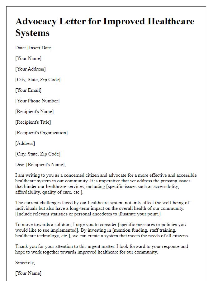 Letter template of advocacy for improved healthcare systems