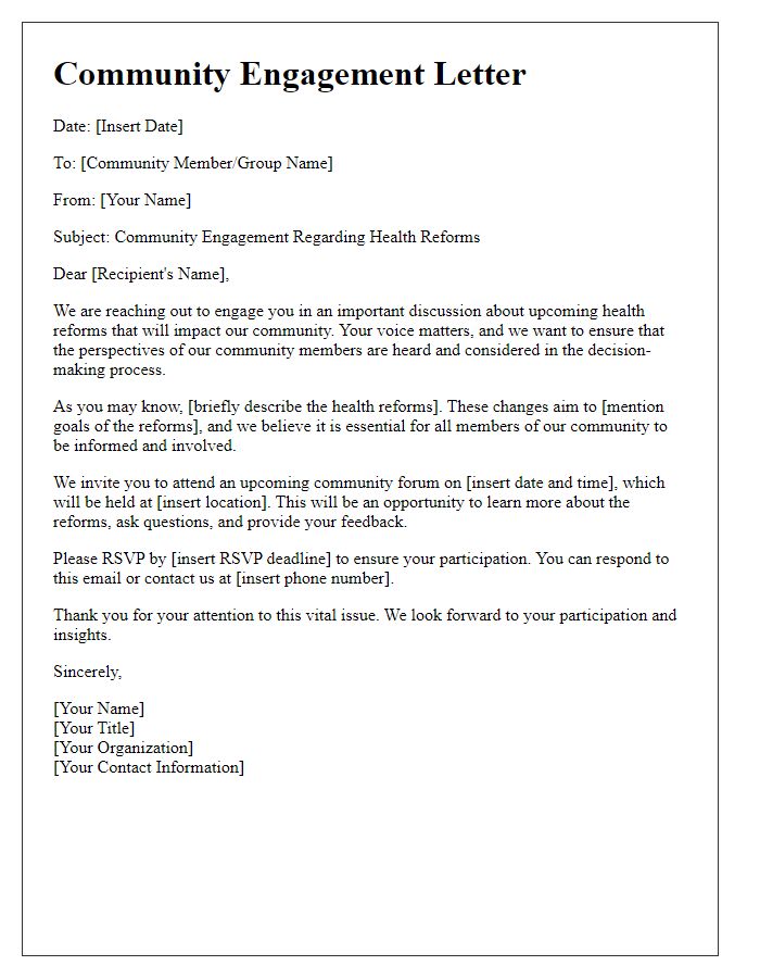 Letter template of community engagement regarding health reforms