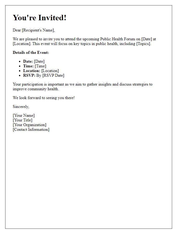 Letter template of invitation to public health forums