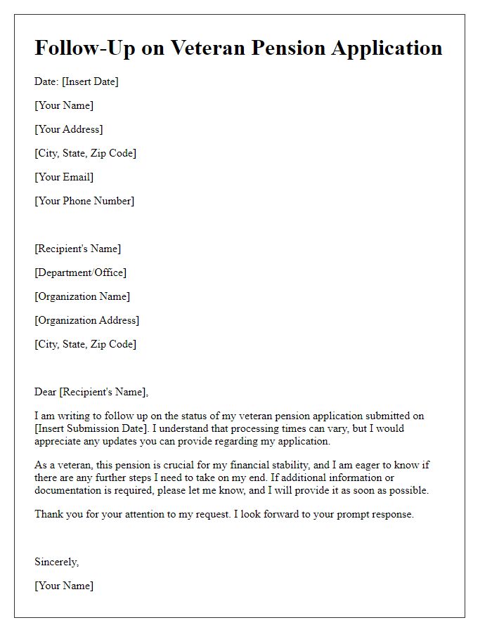 Letter template of follow-up on veteran pension application status