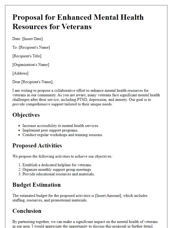 Letter template of proposal for veteran mental health resources