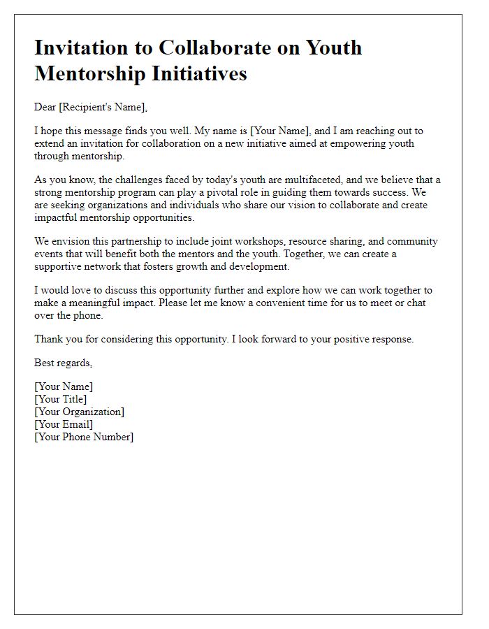 Letter template of collaboration invitation for youth mentorship initiatives