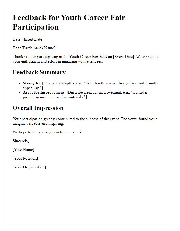 Letter template of feedback for youth career fair participation