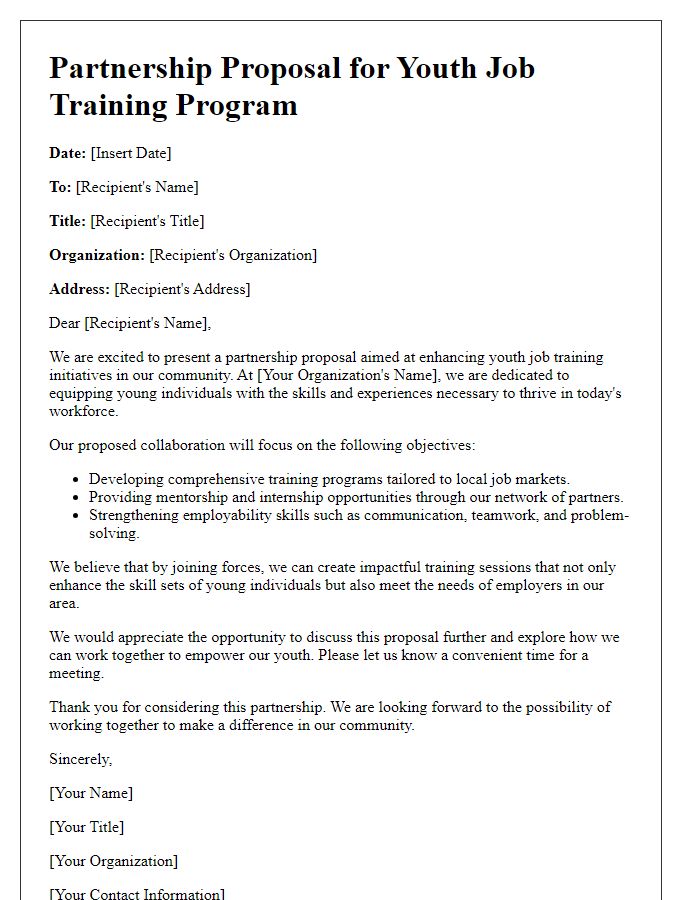 Letter template of partnership proposal for youth job training