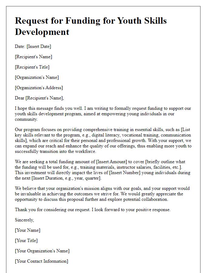 Letter template of request for funding for youth skills development