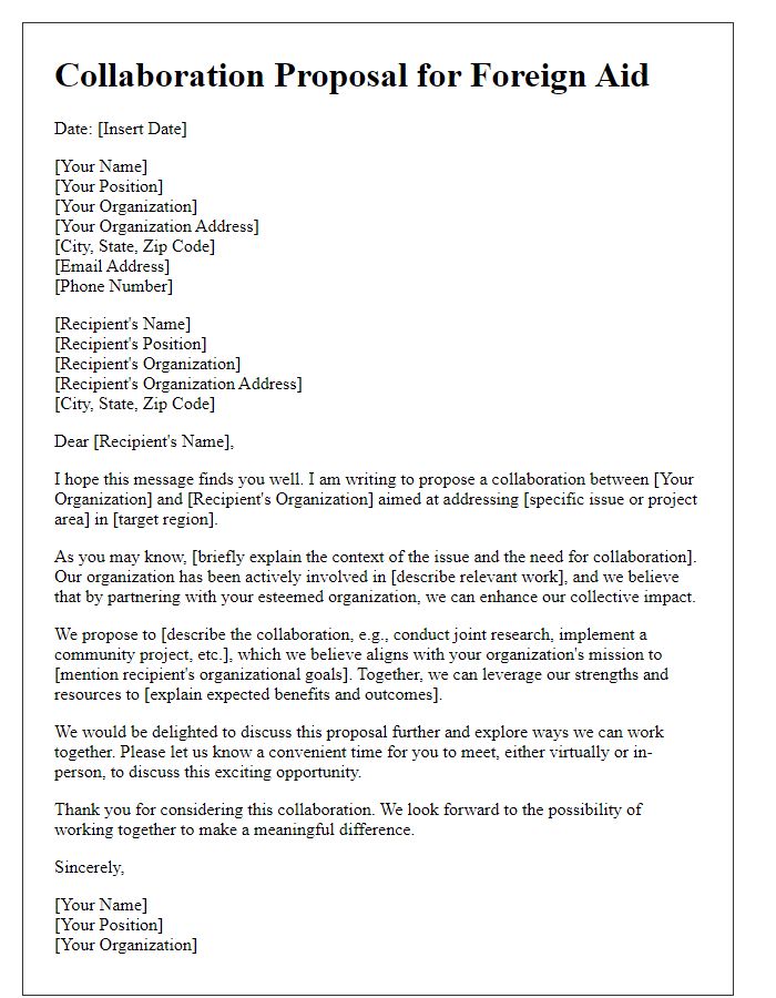 Letter template of collaboration proposal for foreign aid partners