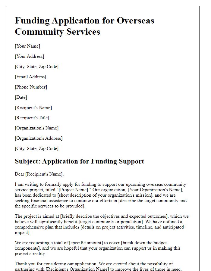 Letter template of funding application for overseas community services