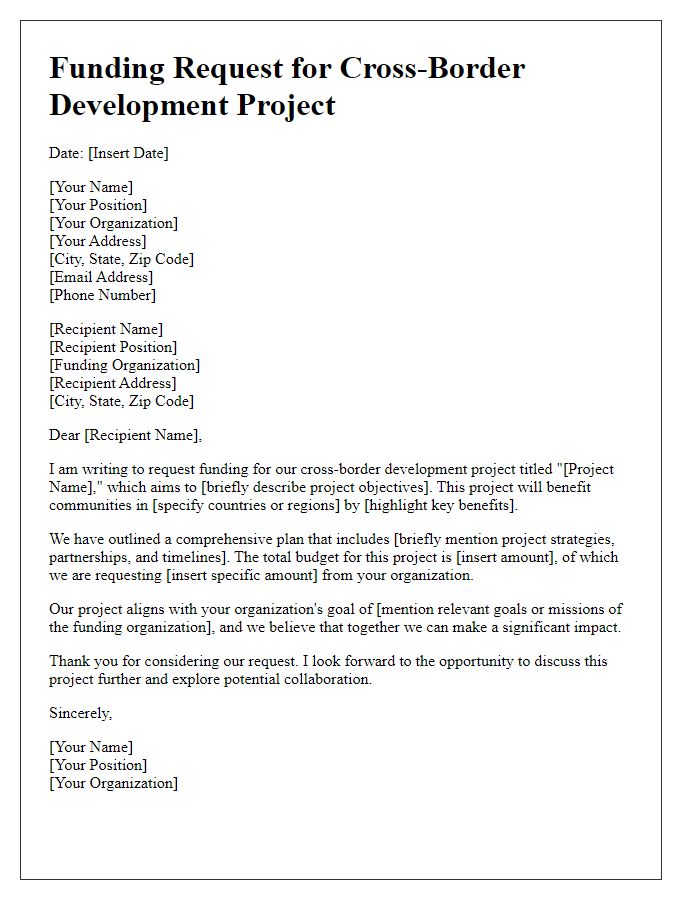 Letter template of funding request for cross-border development projects