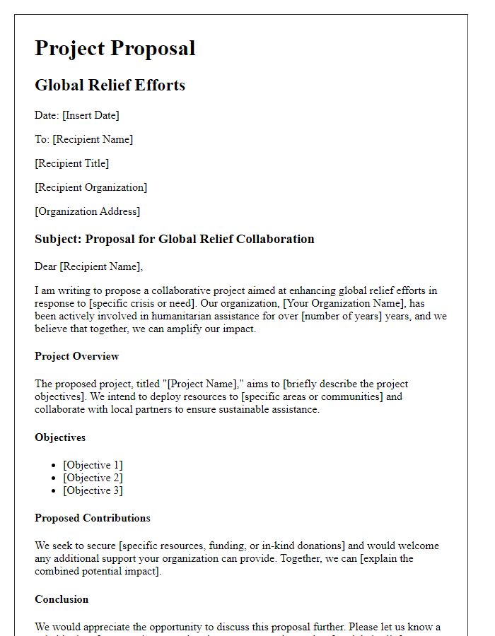 Letter template of project proposal for global relief efforts