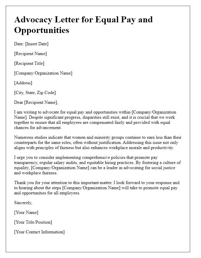 Letter template of advocacy for equal pay and opportunities