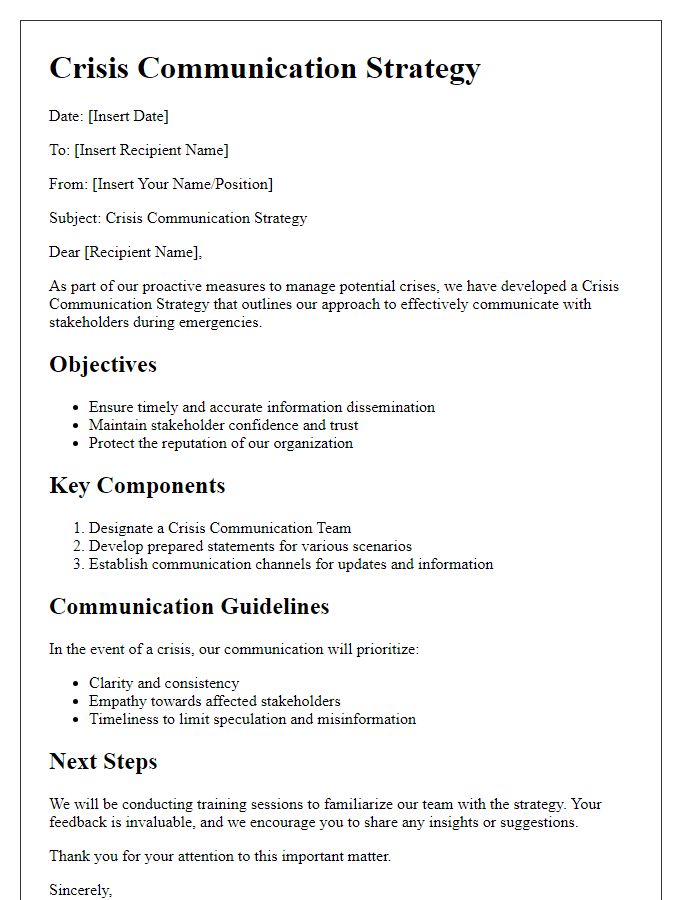 Letter template of Crisis Communication Strategy