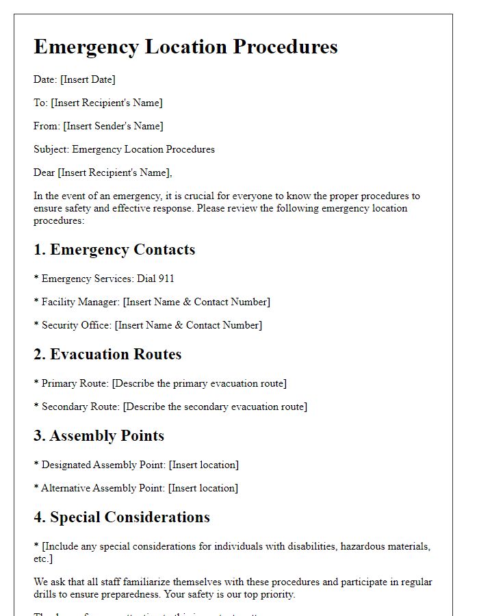 Letter template of Emergency Location Procedures